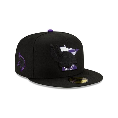 Black Minnesota Vikings Hat - New Era NFL State Logo Reflect 59FIFTY Fitted Caps USA1573084